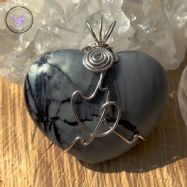 Picasso Jasper Heart Sterling Silver Wire Wrapped Pendant